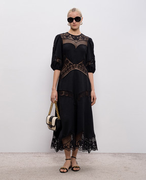Twinset Black linen dress with openwork inserts 261TT2240