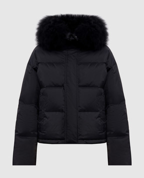 Yves Salomon Army Black down jacket with fur 26WFV01960U04W
