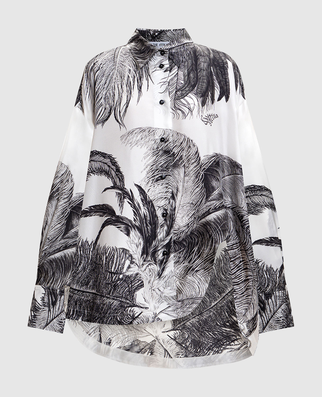 White silk blouse with logo
