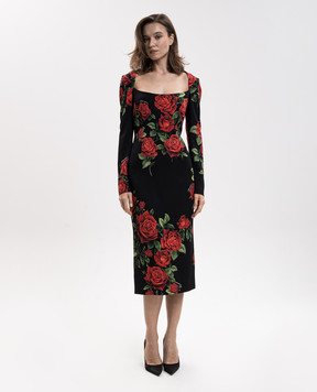 Dolce&Gabbana Black midi dress with silk F6AWBTFSA9R
