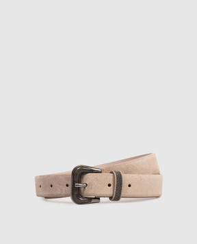 Brunello Cucinelli Beige suede belt with monil chain M0DELC297