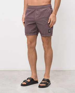 Stone Island Brown swim shorts with logo patch L1S15B100004S0043