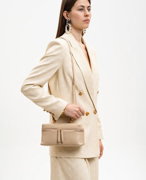 Christian Villa Beige leather cross-body bag with logo print 06454