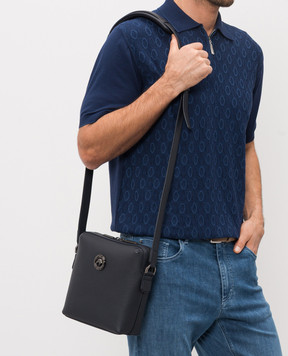 Stefano Ricci Blue leather bag with ruthenium-plated emblem ND155GTUVD