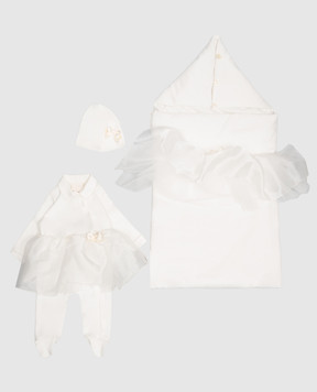 Story Loris Children's set of overalls, hat and envelope in ivory color 31240