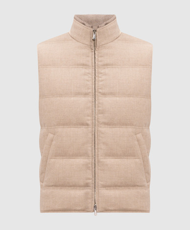 Beige wollen en kasjmier donsvest