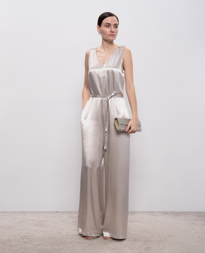 Peserico Gray jumpsuit with monil chain E02392A01514