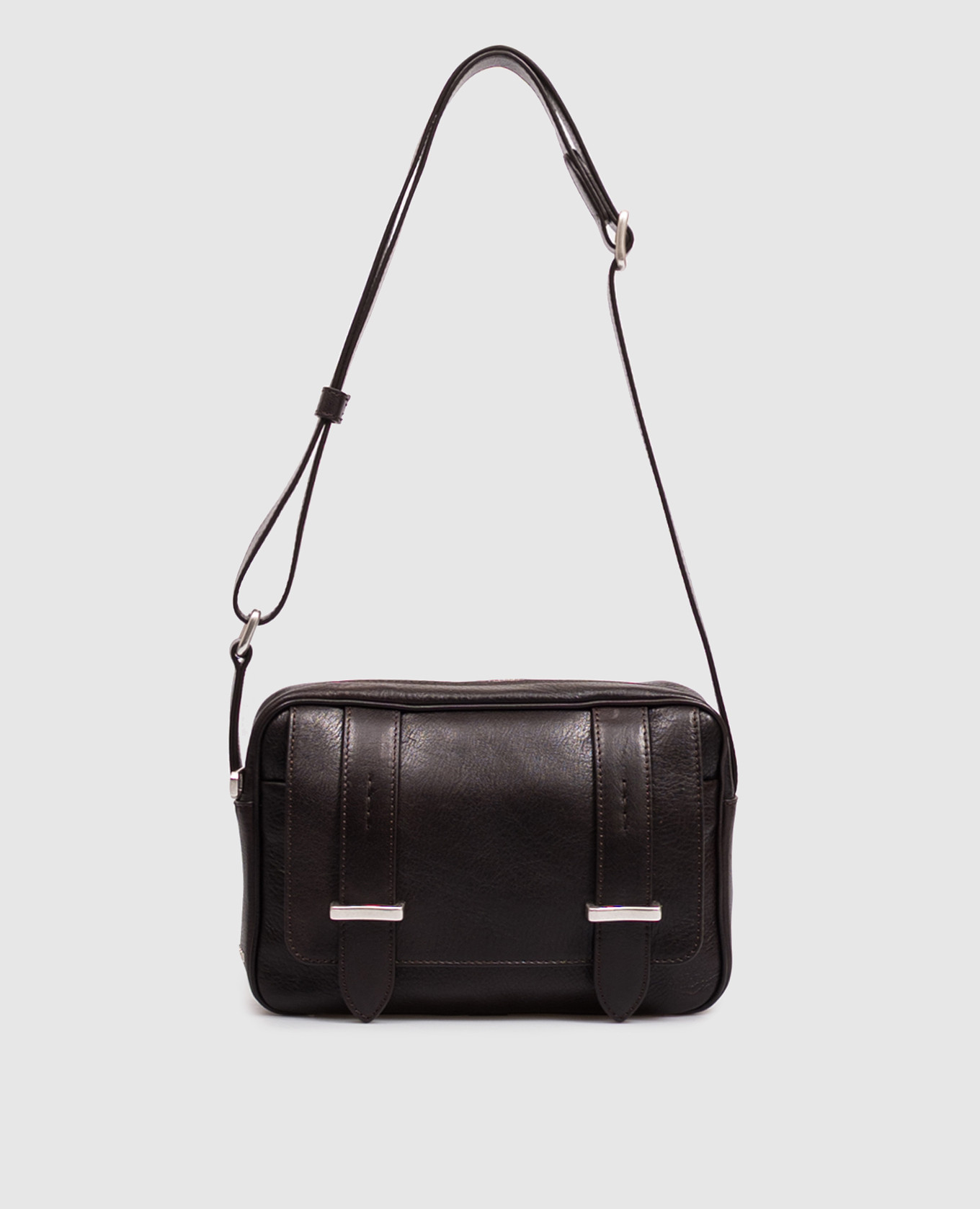 Brown leather bag with textured logo