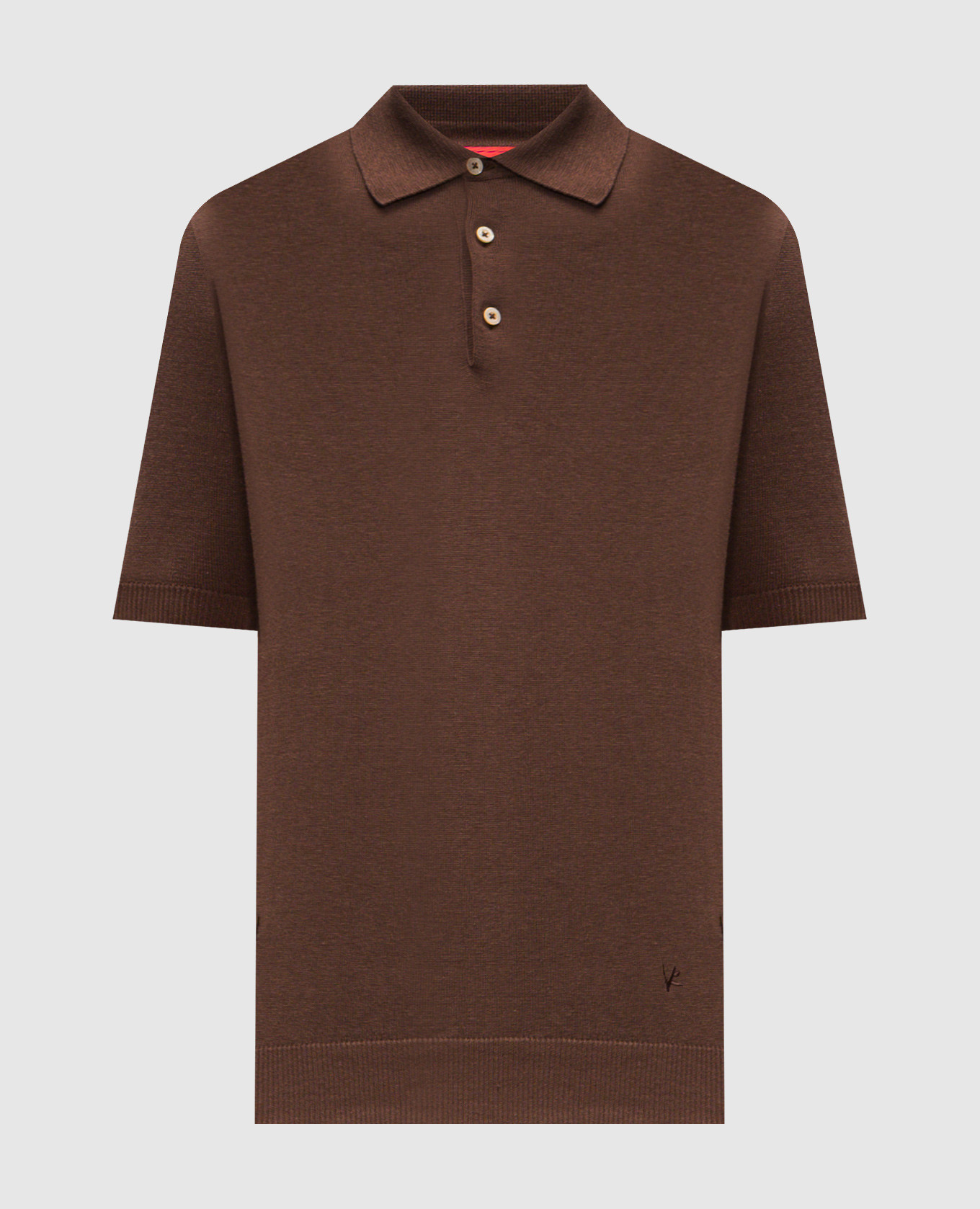 Brown linen and silk polo shirt