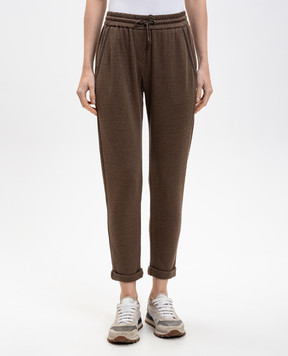 Brunello Cucinelli Brown sweatpants with monil chain MD828SB899