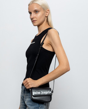 Palm Angels Black leather cross-body bag with logo print PAWNN002LT001