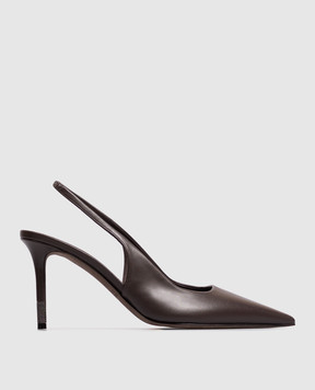Brunello Cucinelli Brown leather slingbacks with monil chain MZSKC3256