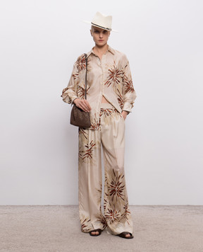 Brunello Cucinelli Beige silk pants with floral print MQ967P9229