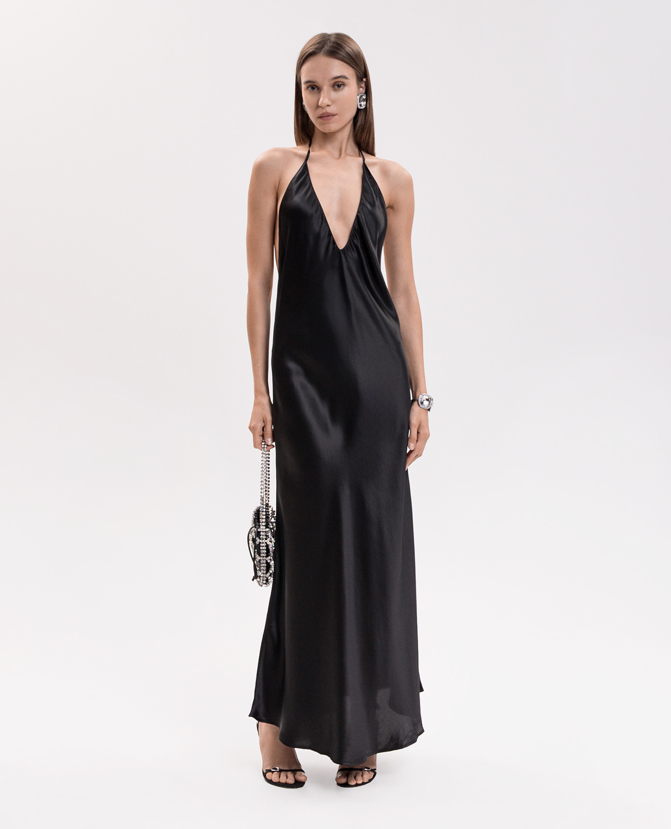 Black silk maxi dress with open back Jacob Lee 2