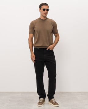 Bertolo Cashmere Brown T-shirt with contrast trim 902204002056