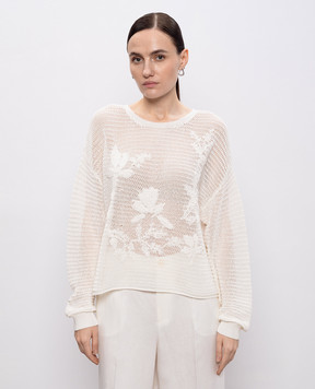 Twinset White openwork jumper with embroidery 261TE3020