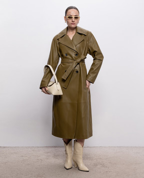 Babe Pay Pls Khaki double-breasted leather coat 2517NATUREL
