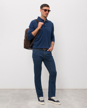 Stefano Ricci Blue long-sleeved polo with silk K616440P34F26109