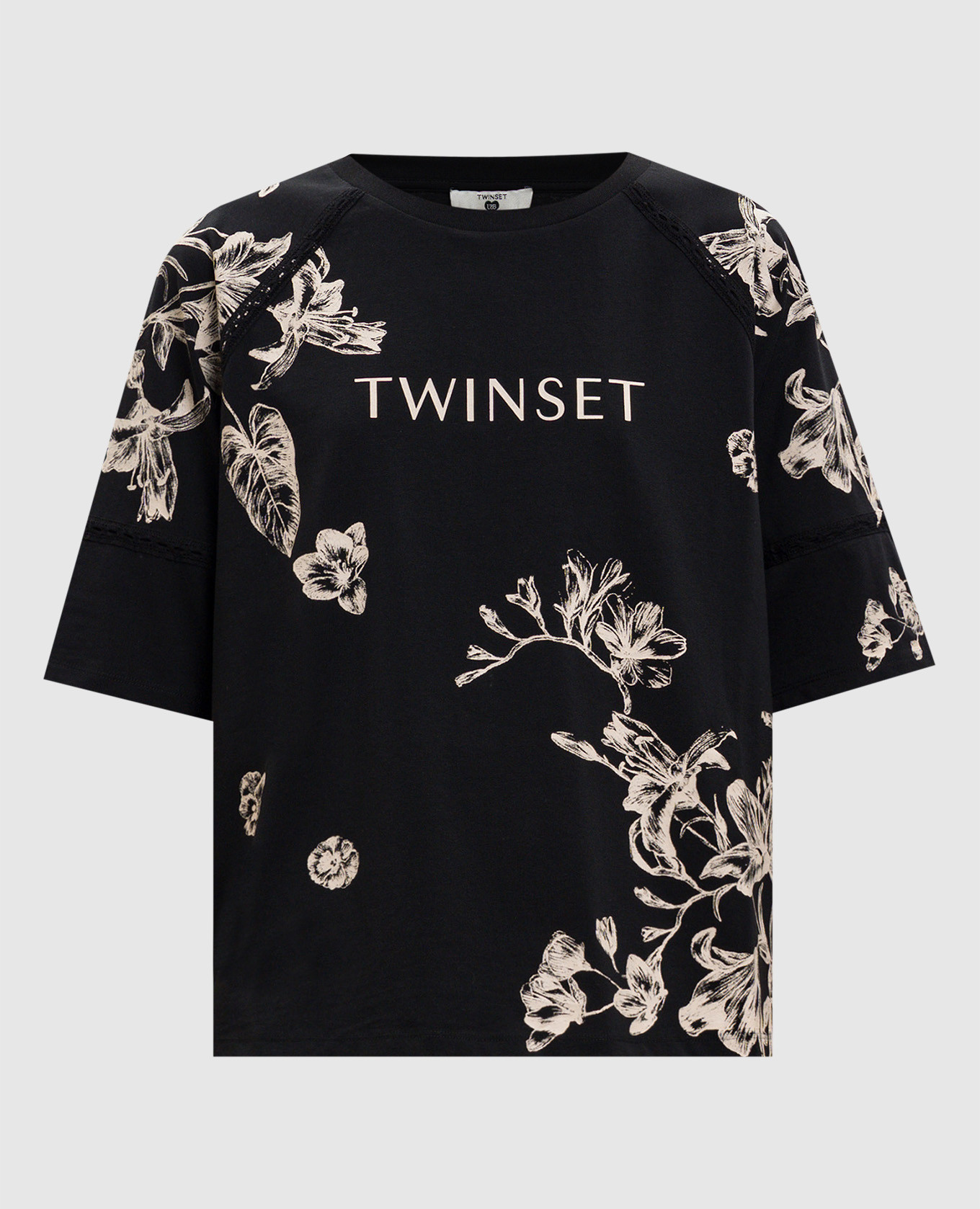 

Black T-shirt with floral print Twinset
