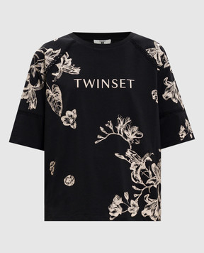 Twinset Black T-shirt with floral print 261LM2SDD