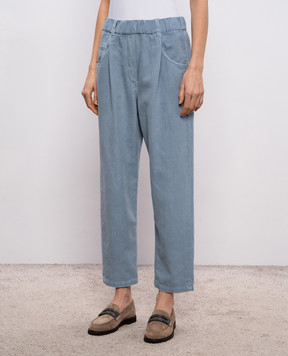 Brunello Cucinelli Blue linen jeans with logo patch ML996P5566