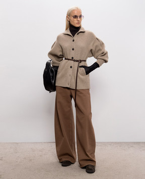 Brunello Cucinelli Brown cashmere turtleneck with monil chain M12150103