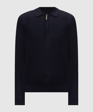 Blue cashmere and silk polo shirt