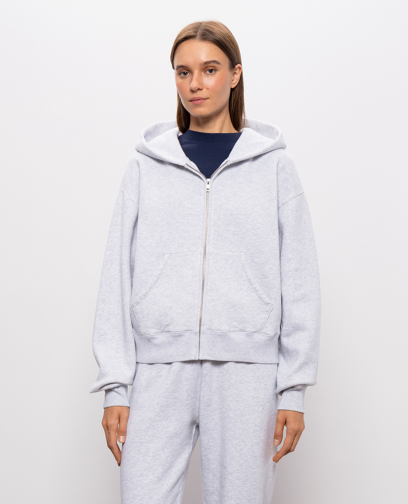 Grey insulated melange sports jacket with logo embroidery Sporty & Rich 3