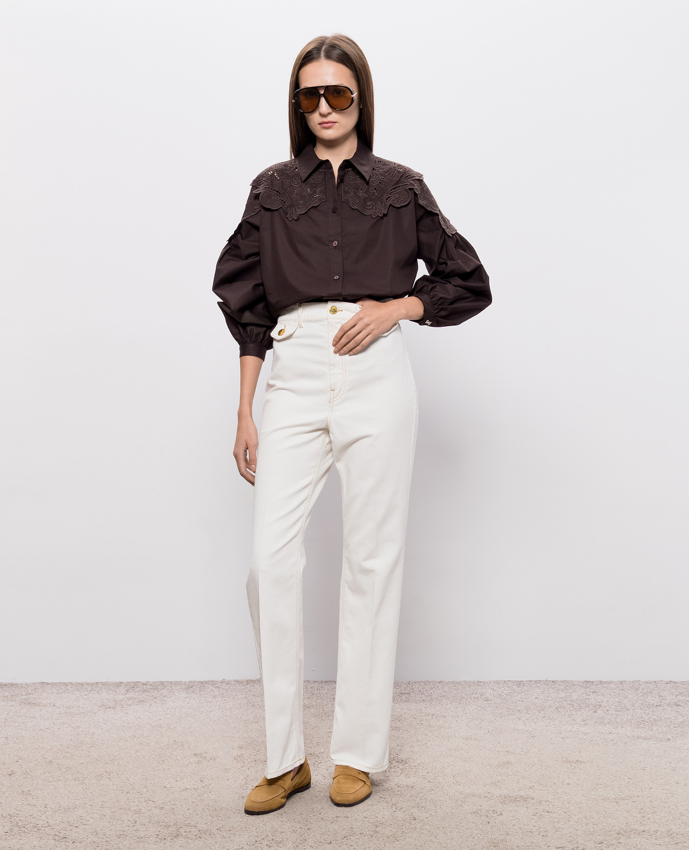 Brown shirt with broderie embroidery Twinset 2