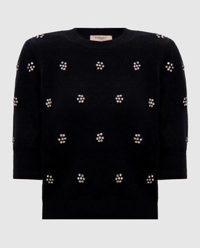 Twinset Black angora wool top with logo 252TT3181