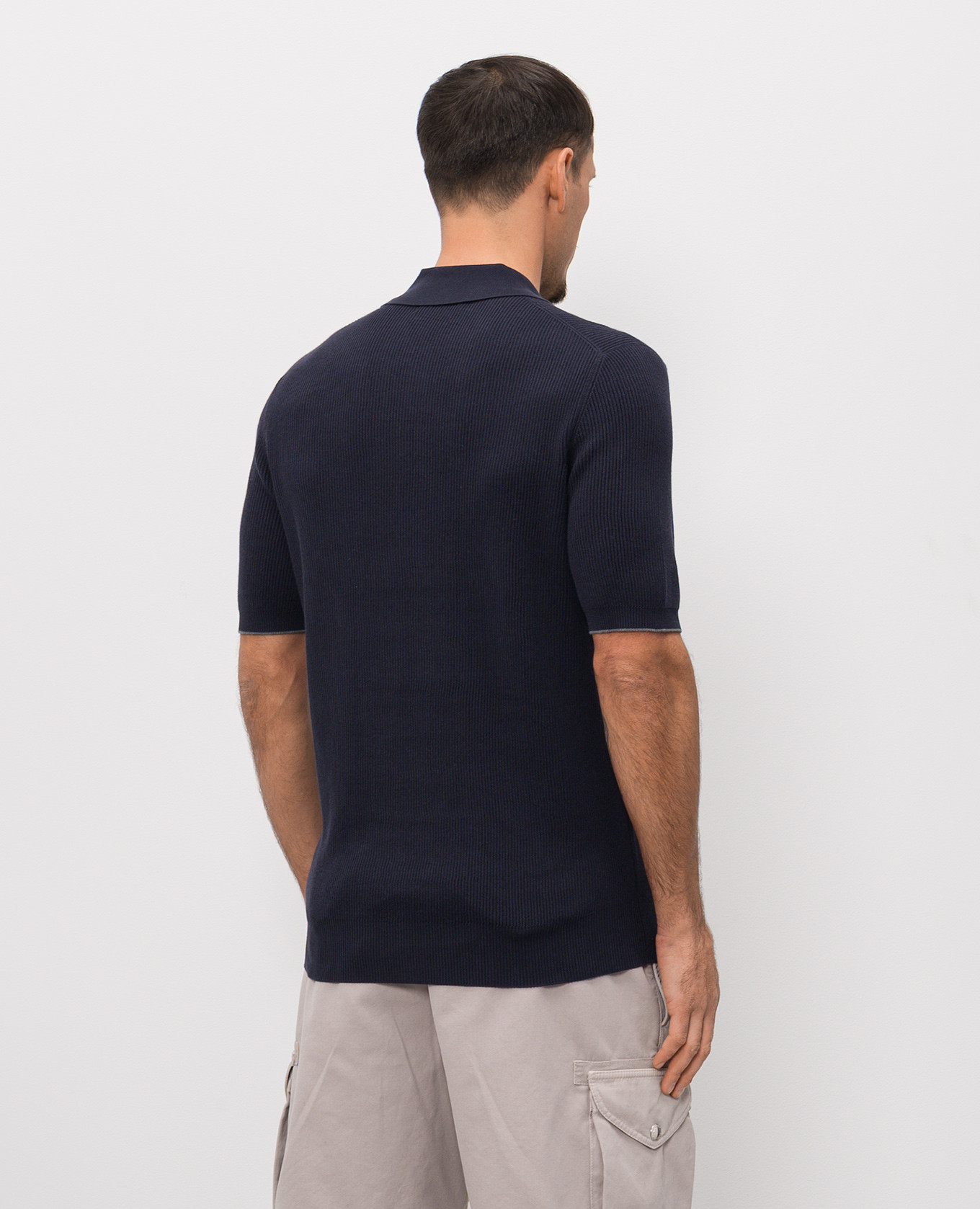 Blue ribbed polo shirt Brunello Cucinelli 4
