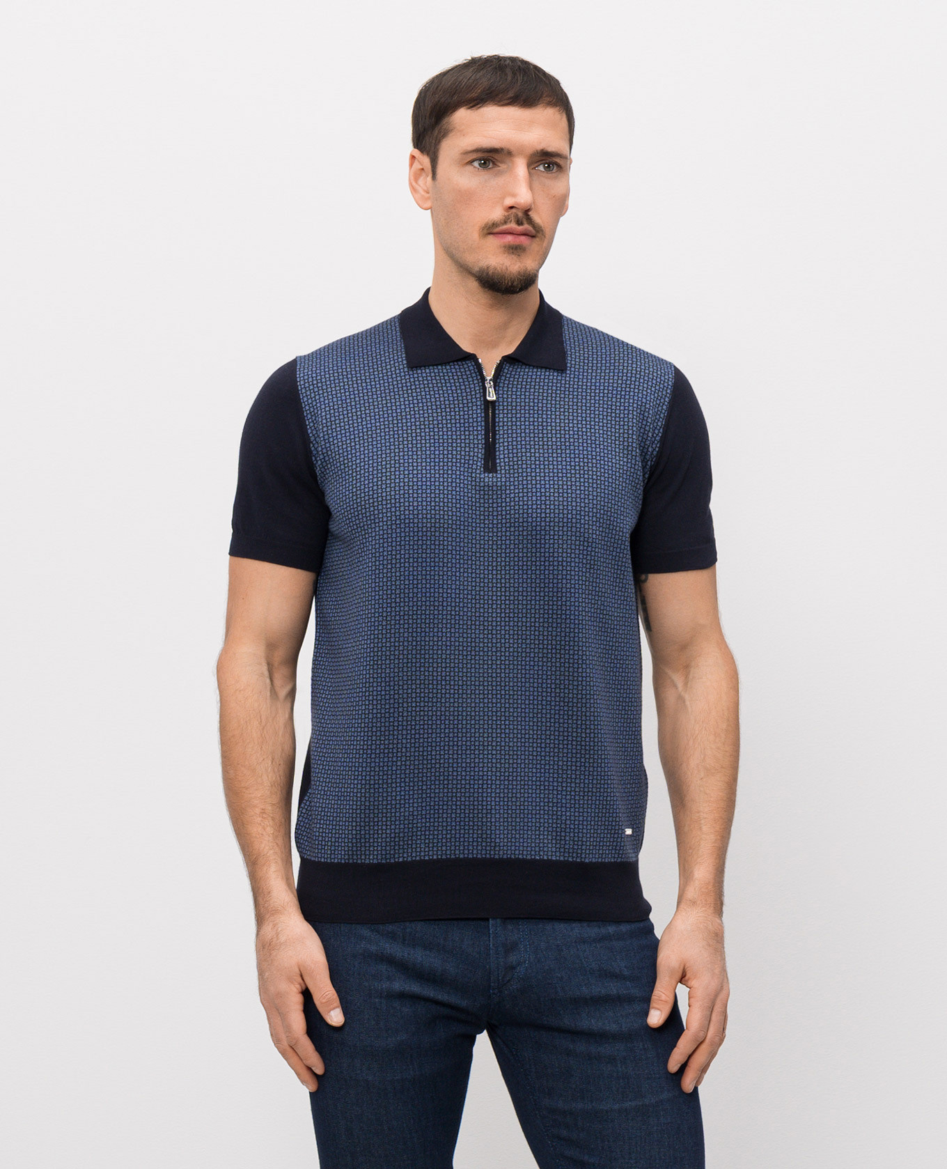 

Blue polo shirt with patterned silk Enrico Mandelli