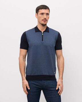 Enrico Mandelli Blue polo shirt with patterned silk 1K024A5703