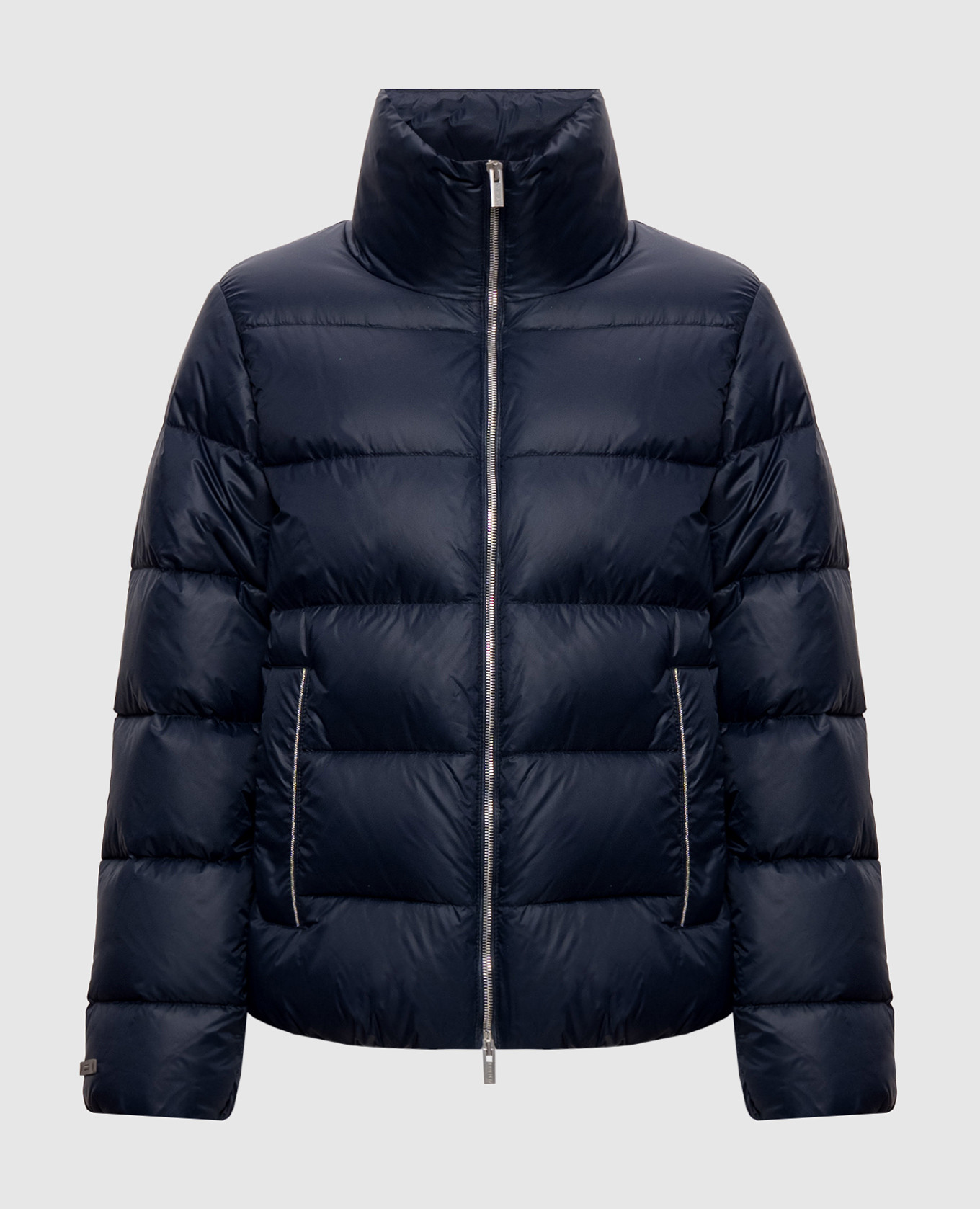 Blue down jacket with monil chain