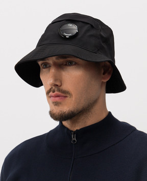 C.P. Company Black panama hat with patch MAC046A110545A