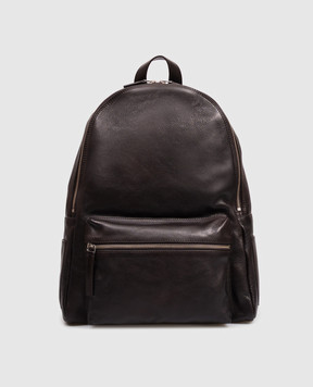 Orciani Brown leather backpack with textured logo P00711LGN