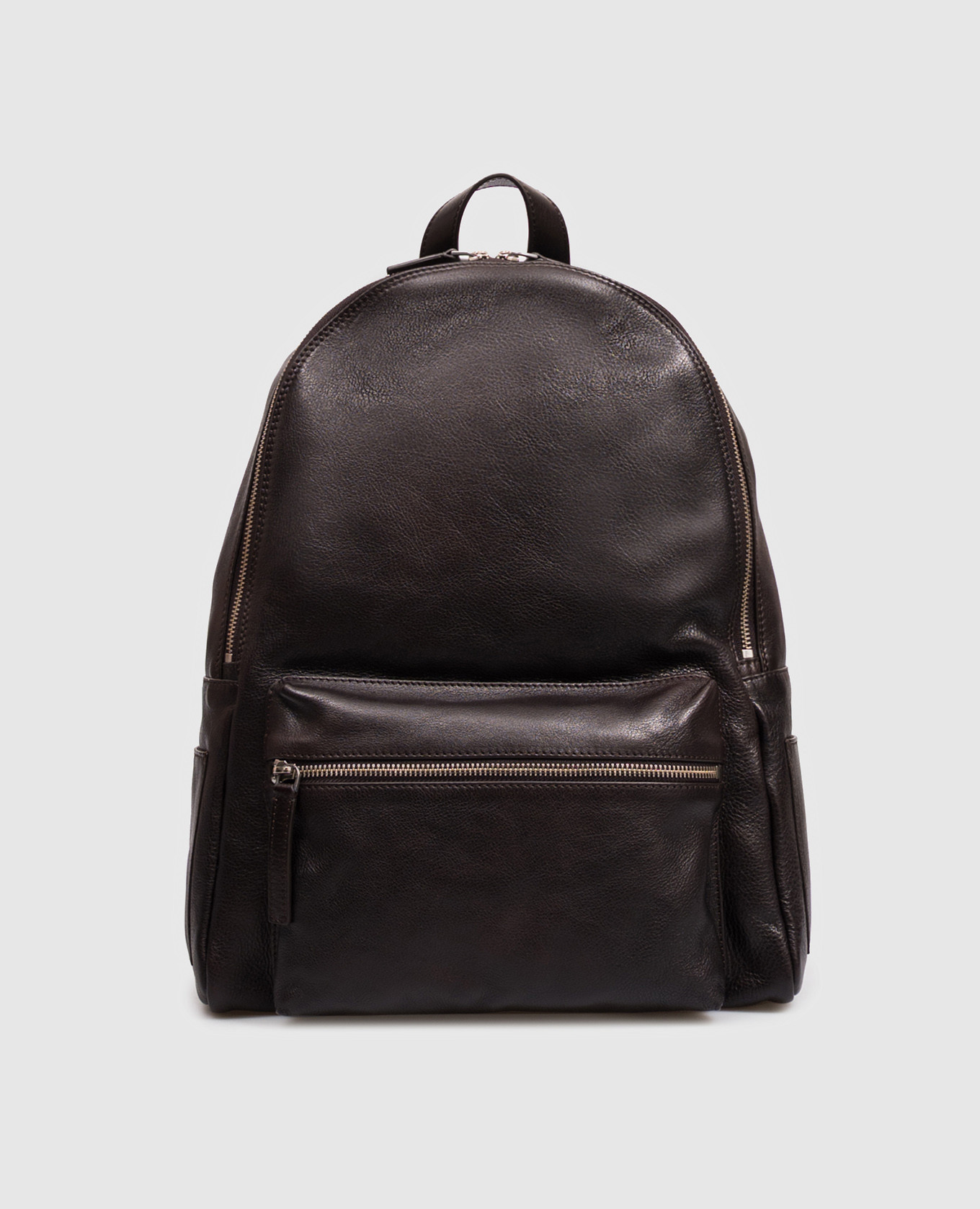 Brown leather backpack with textured logo