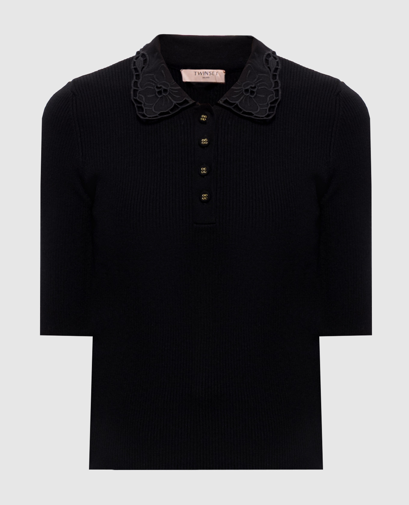 Black ribbed polo shirt Twinset