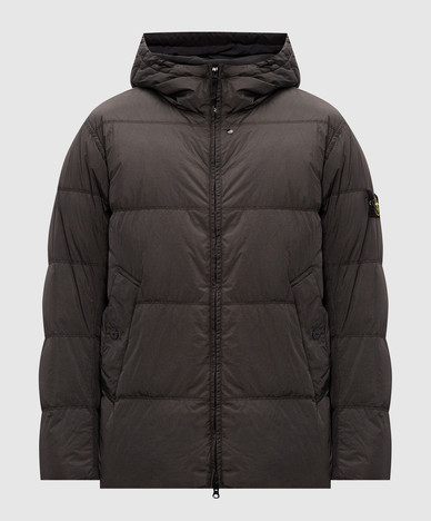 Grey down jacket with logo patch