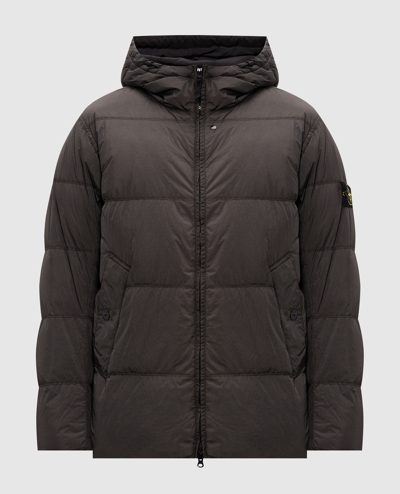 Grey down jacket with logo patch