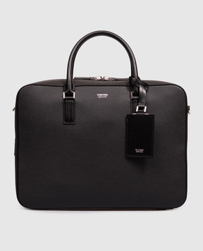 Tom Ford Black leather briefcase with logo print H0755LCL213S
