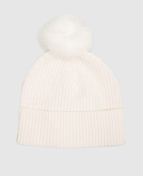 Yves Salomon Enfant Ivory cashmere baby hat with fox fur pompom 20WEA500XXCARD