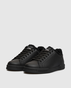 Dolce&Gabbana Black leather Portofino sneakers CS2373AQ076
