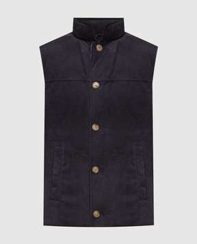 Brunello Cucinelli Blue suede down vest MPCLF2013