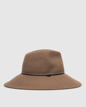 Peserico Brown wool hat with monil chain A36223C0CC888