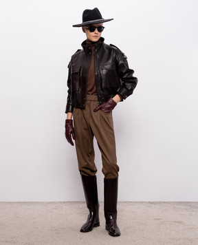 Babe Pay Pls Brown leather jacket with patch pockets 2605AMAZON