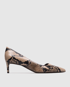 Khaite Jett D'Orsay brown leather shoes with reptile leather embossing F2041803