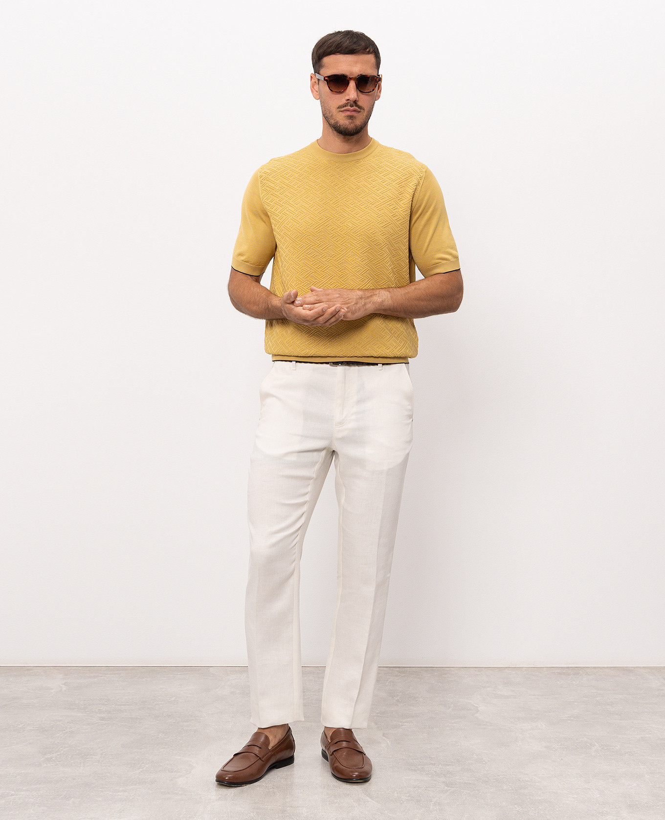 Yellow silk T-shirt with woven pattern Stefano Ricci 2