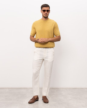 Stefano Ricci Yellow silk T-shirt with woven pattern K616452G10F26117