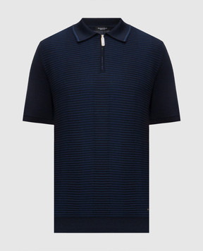 Stefano Ricci Blue polo shirt with patterned silk K818104P31F26170